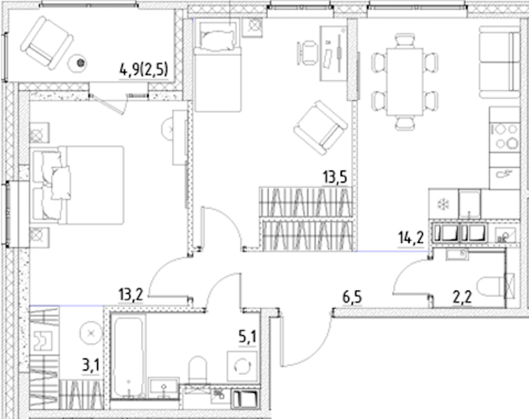 2-комнатная квартира 60.3 м², 10/12 эт., ЖК «Янила Форест»